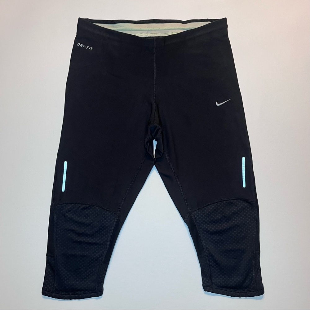 Nike Dri-Fit Epic Mesh Running Pants Capri Leggings Reflective Black Women’s XS